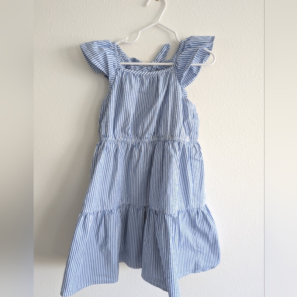 Crewcuts by J. Crew girls blue/white dress Sz. 6. Flutter sleeve, open back